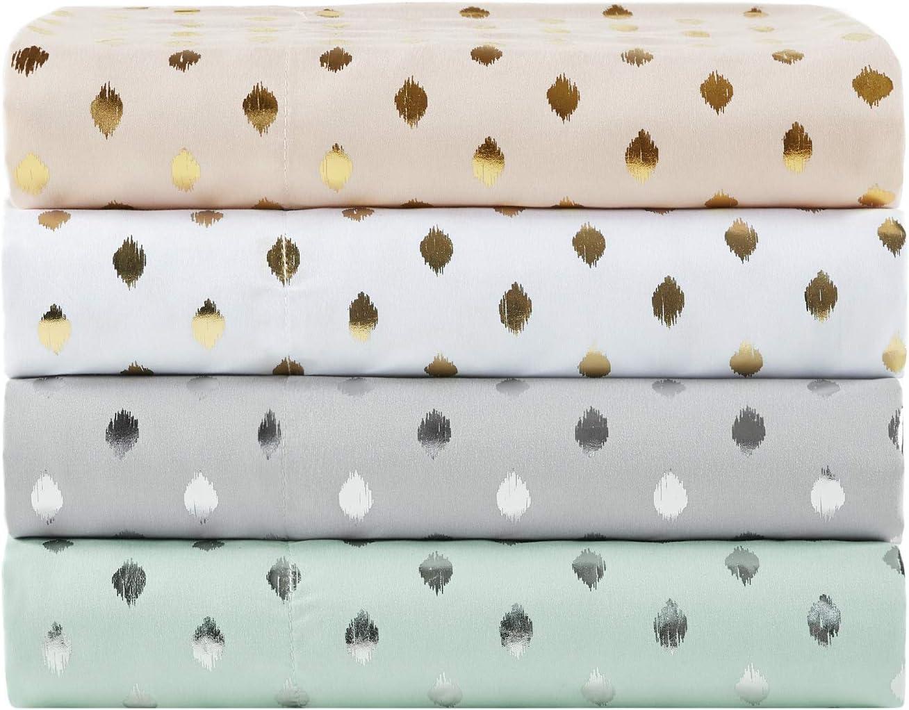 Comfort Classics Metallic Dot Printed Sheet Set, Twin, Aqua/Silver