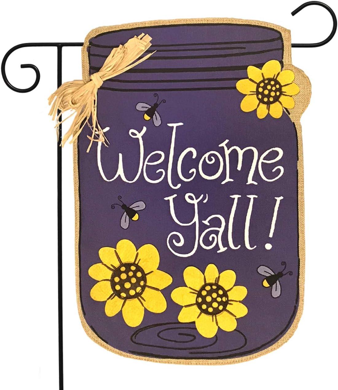 Briarwood Lane Welcome Y'all Jar Burlap Spring Garden Flag