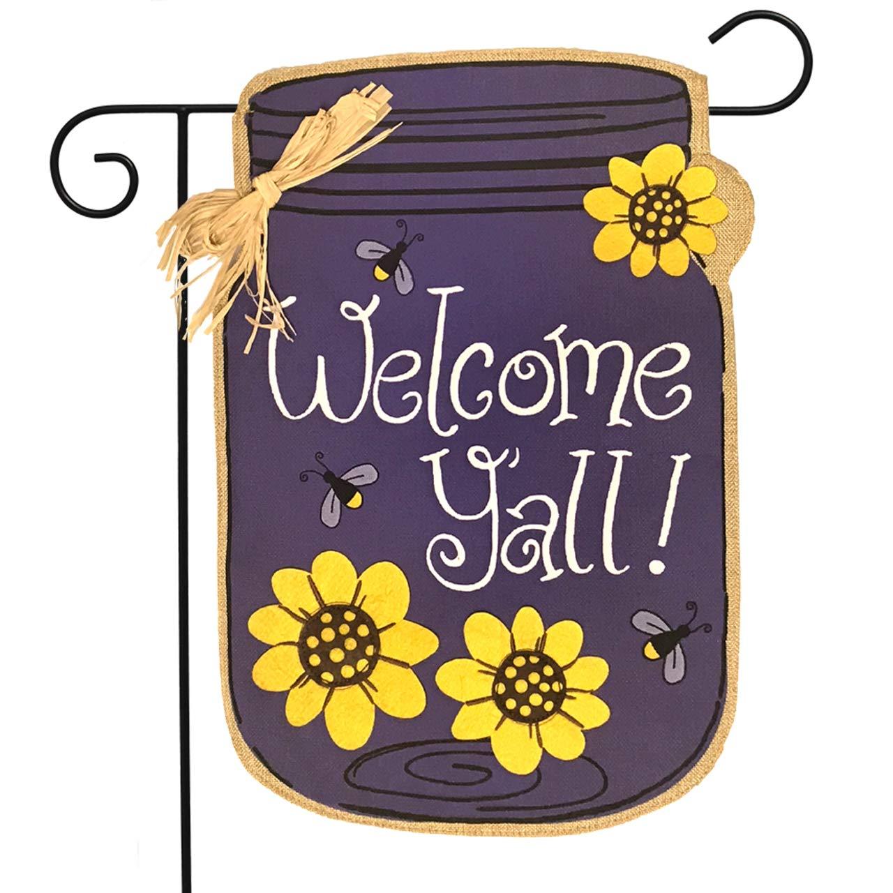 Briarwood Lane Welcome Y'all Jar Burlap Spring Garden Flag
