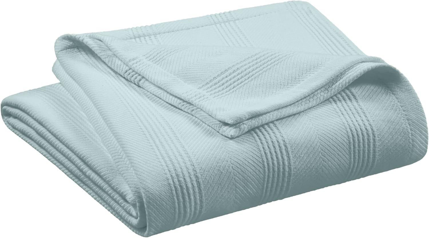 Light Blue King Size Cotton Knitted Throw Blanket