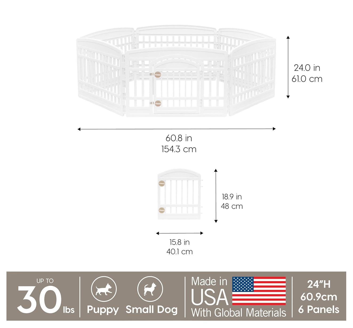 IRIS USA 24" Exercise 6-Panel Pet Playpen with Door, Dog Cat Playpen For Puppy Small Dogs Keep Pets Secure Easy Assemble Easy Storing, White