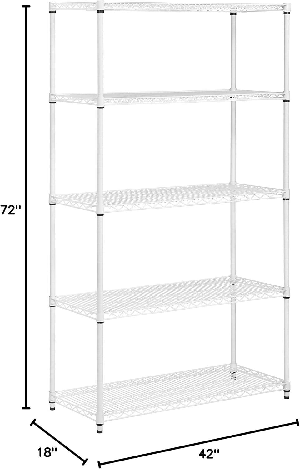 Honey-Can-Do 5-Shelf Steel Heavy-Duty Adjustable Storage Shelves, White, Holds up to 800 lb per Shelf