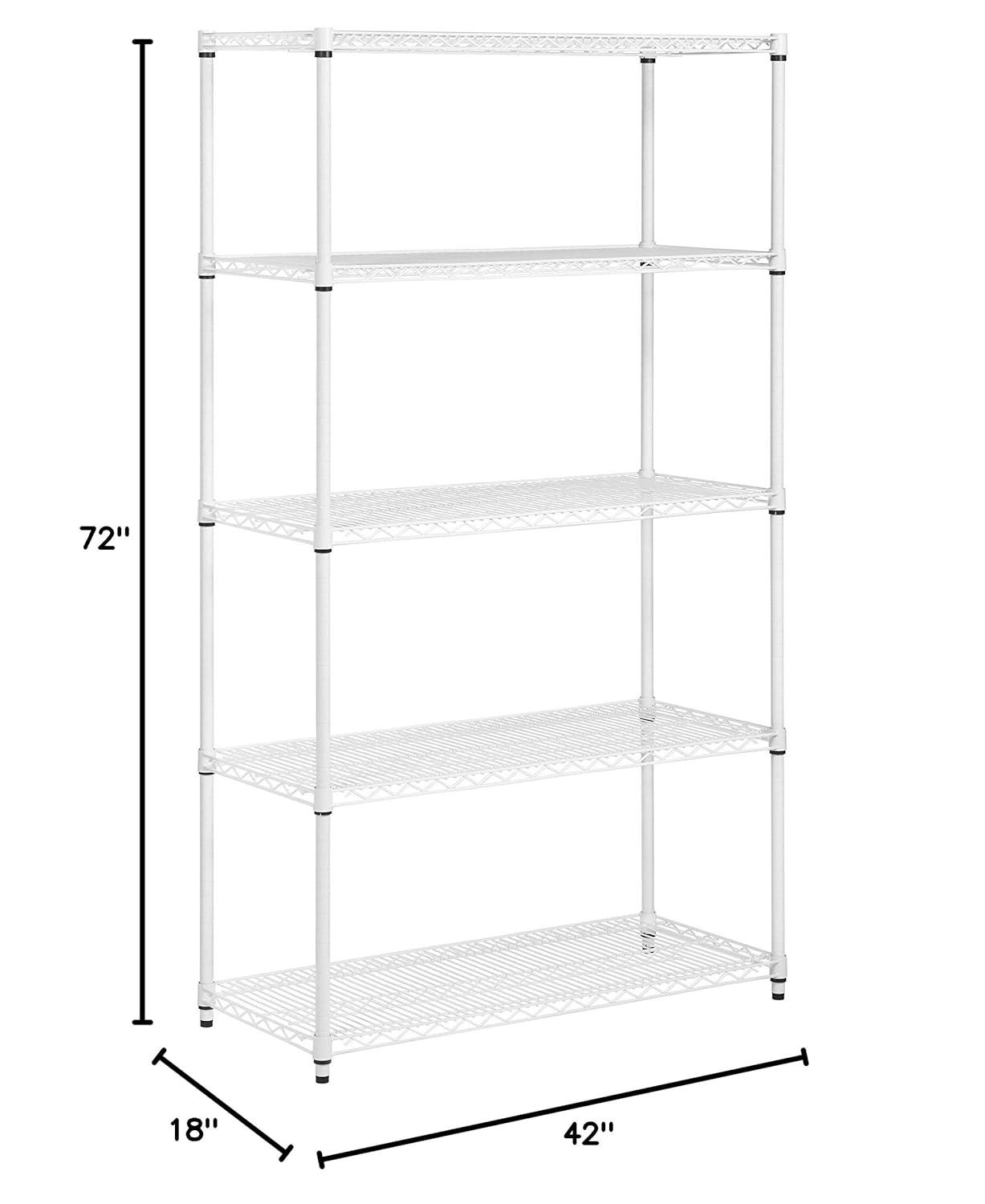 Honey-Can-Do 5-Shelf Steel Heavy-Duty Adjustable Storage Shelves, White, Holds up to 800 lb per Shelf