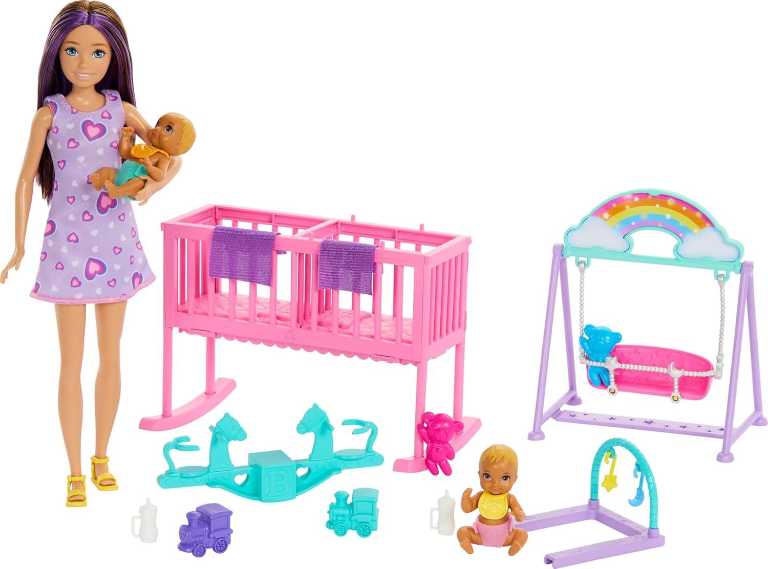 Barbie Skipper Babysitter Doll with Twin Nursery Playset & Accessories Set 17pc