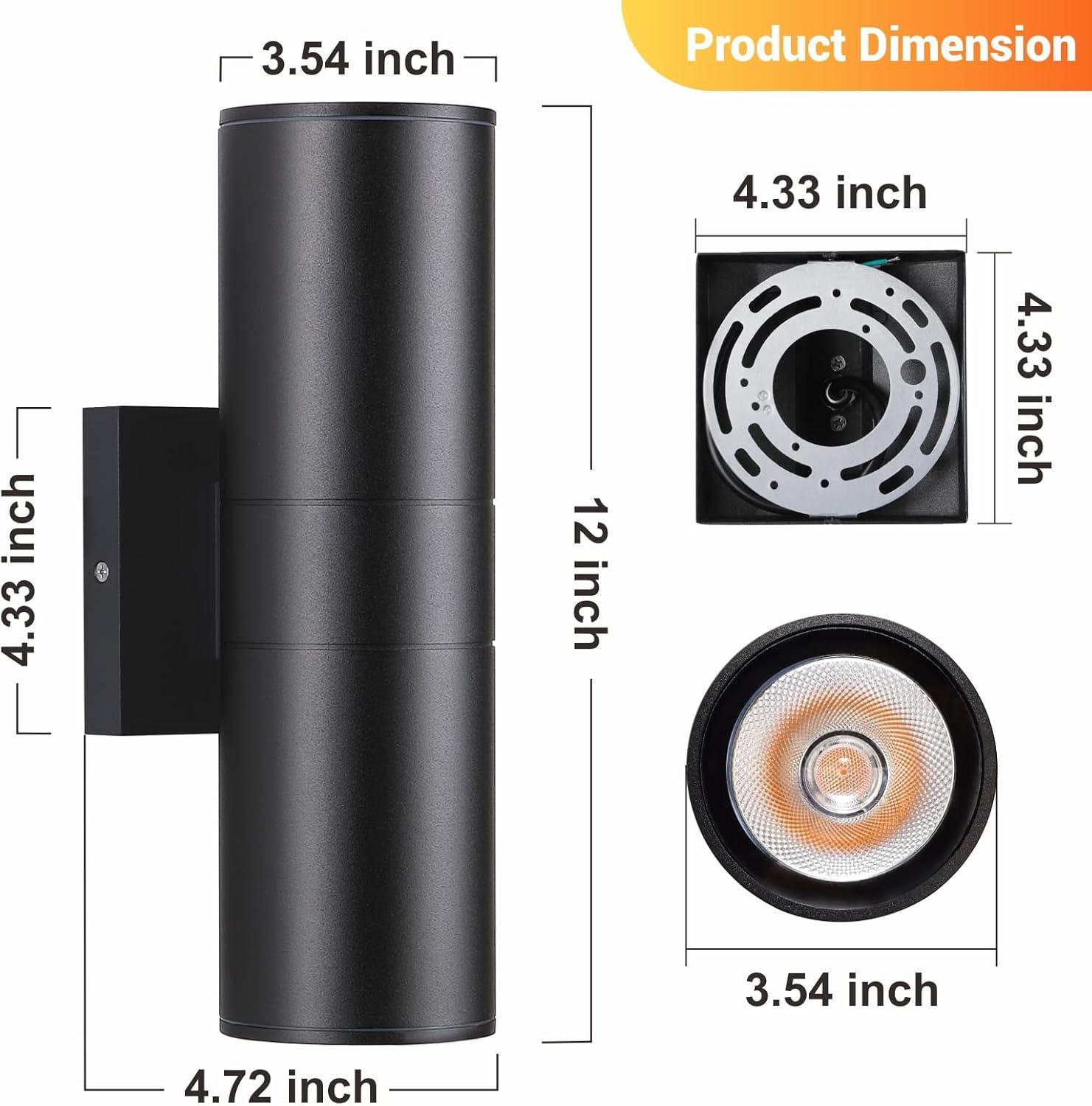 Black Aluminum Cylinder Outdoor Wall Sconce with LED Light