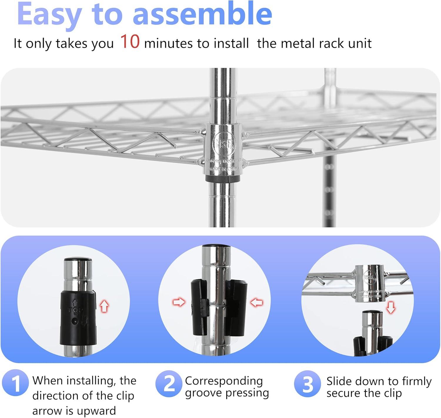 Killeryuki Chrome Storage Shelves, 4-Tier Wire Shelving with Wheels Adjustable Storage Shelves 500lbs Capacity Metal Shelf 36L x 14W x 62H for Office Garage Kitchen Basement Bedroom
