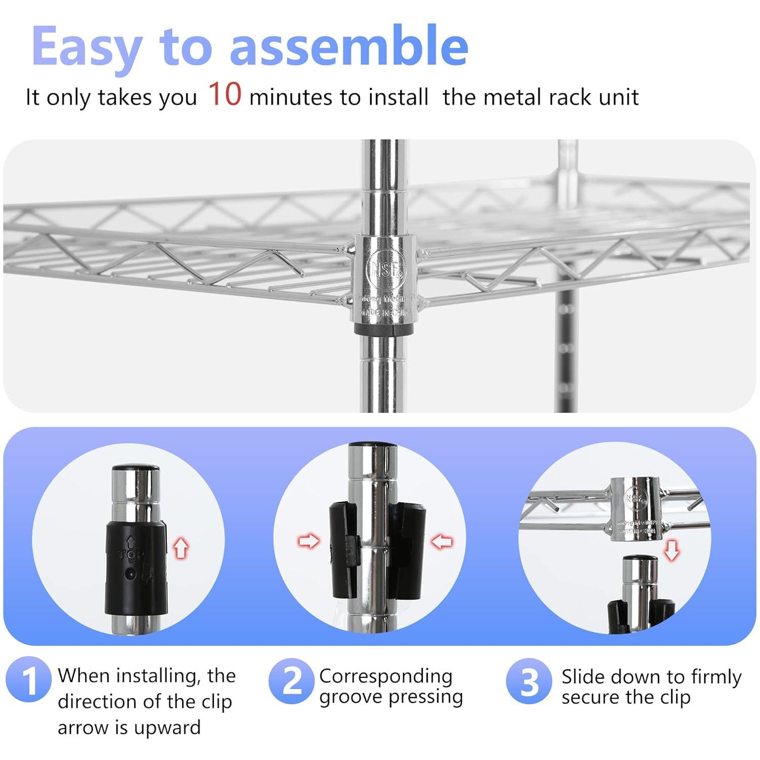 Killeryuki Chrome Storage Shelves, 4-Tier Wire Shelving with Wheels Adjustable Storage Shelves 500lbs Capacity Metal Shelf 36L x 14W x 62H for Office Garage Kitchen Basement Bedroom