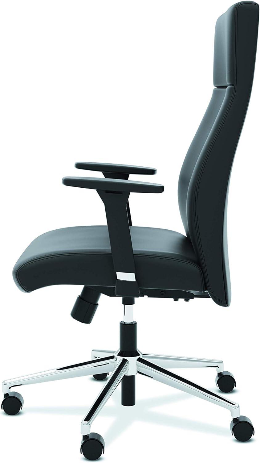 Black High-Back Leather Swivel Office Chair with Adjustable Arms