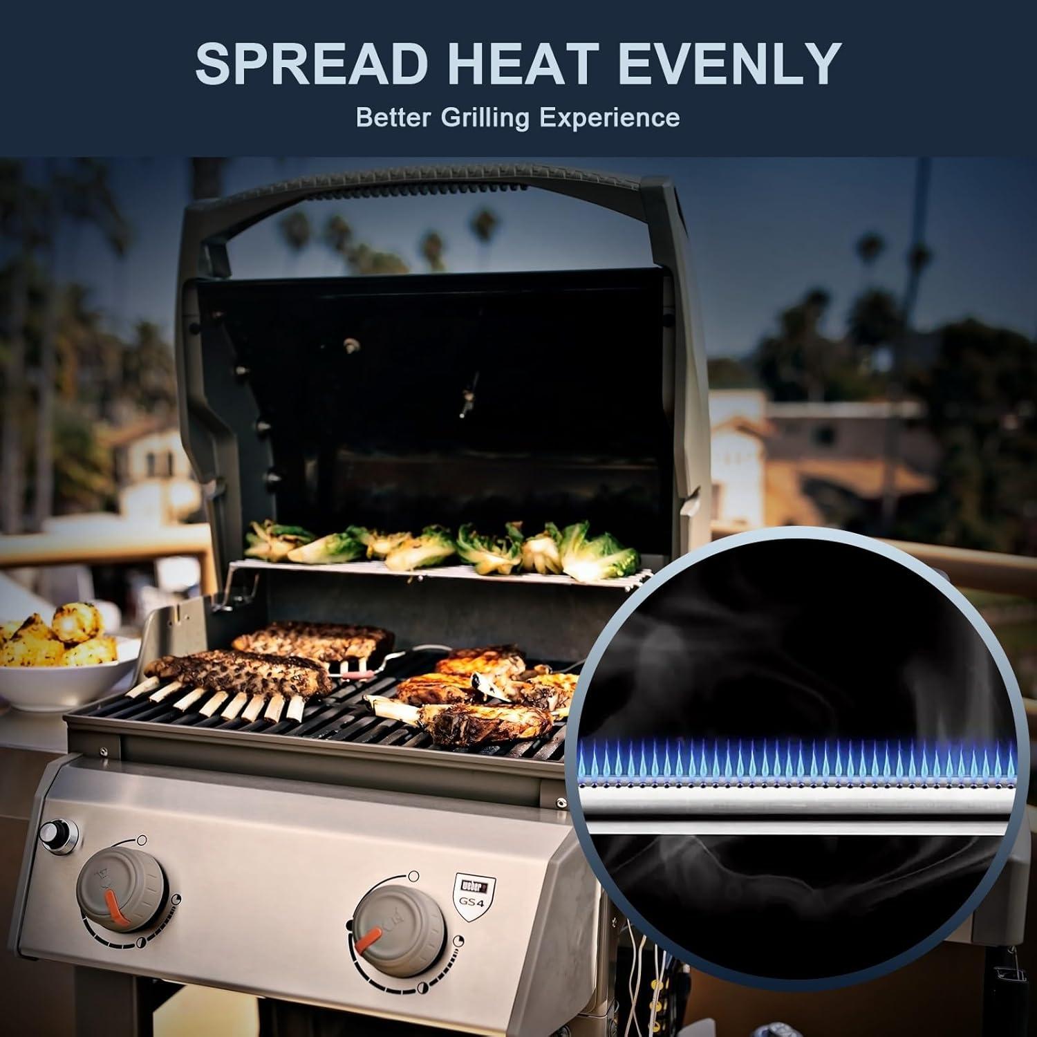 Uniflasy 69785 18 Inch Grill Burner for Weber Spirit I & II 200 Series Spirit E-210 E-220 Spirit S-210, S-220 Gas Grills with Up Front Control Tube Pipe 304 Stainless Steel