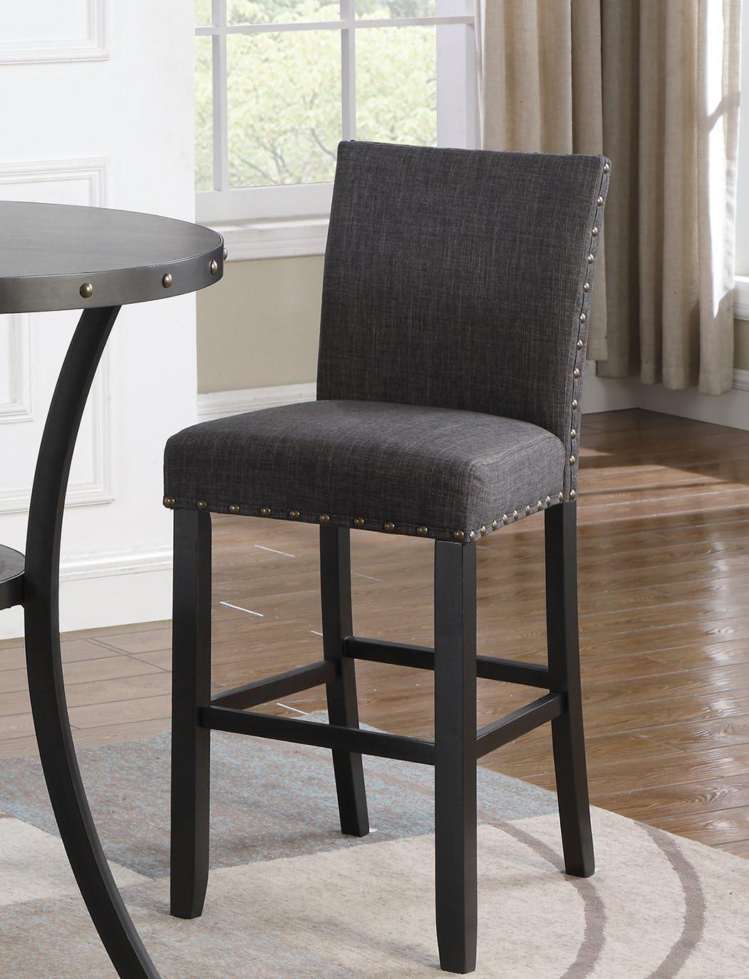 Espresso Hardwood Contemporary Bar Stools with Gray Linen Upholstery, Set of 2