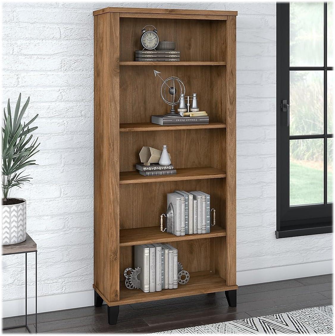 Bush Furniture Somerset 5 Shelf Tall Bookcase in Fresh Walnut Finish