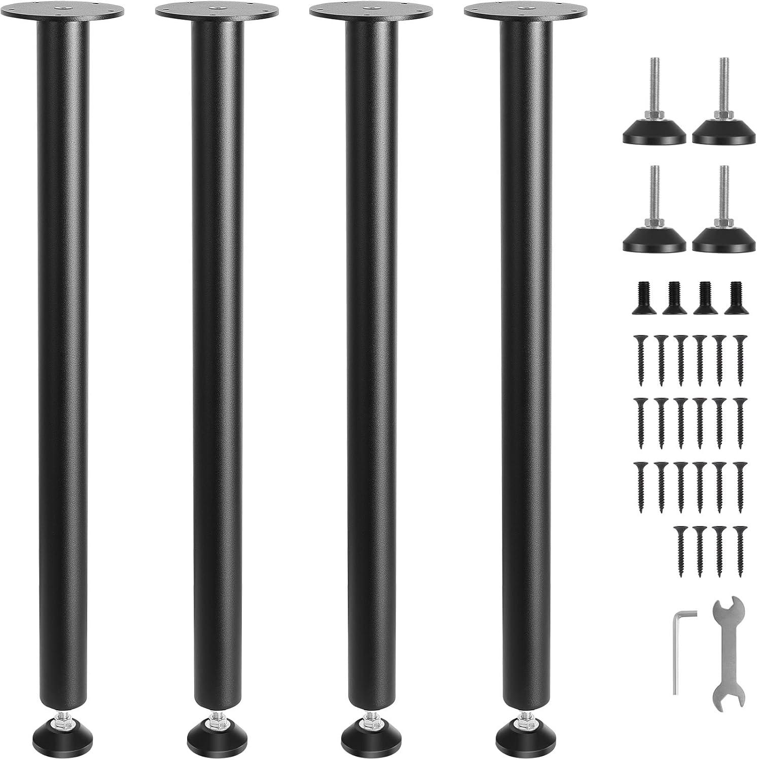 VEVOR 28 Inch Adjustable Desk Legs, Reinforced Steel Office Table Furniture Legs Set of 4 for DIY, 1200 lbs Load Capacity Heavy Duty Desk Legs, Quick Instalation Legs with Adjustable Foot Cup Black