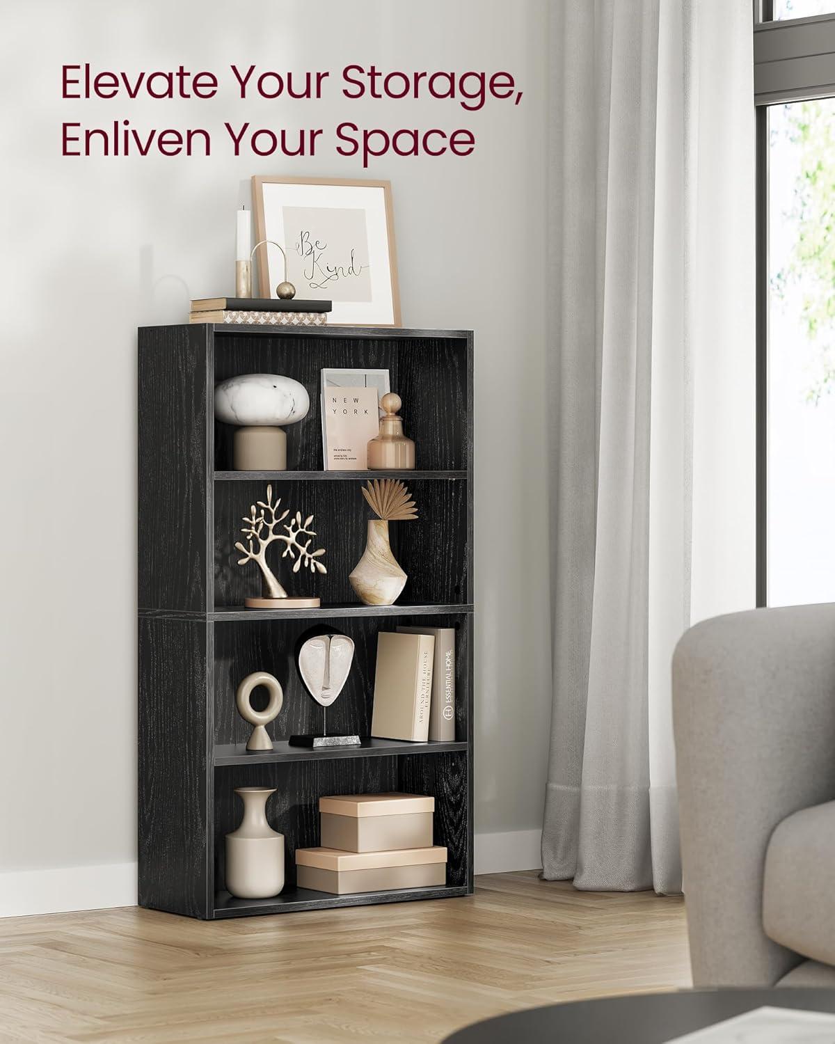 Ebony Black Adjustable 4-Tier Freestanding Bookcase