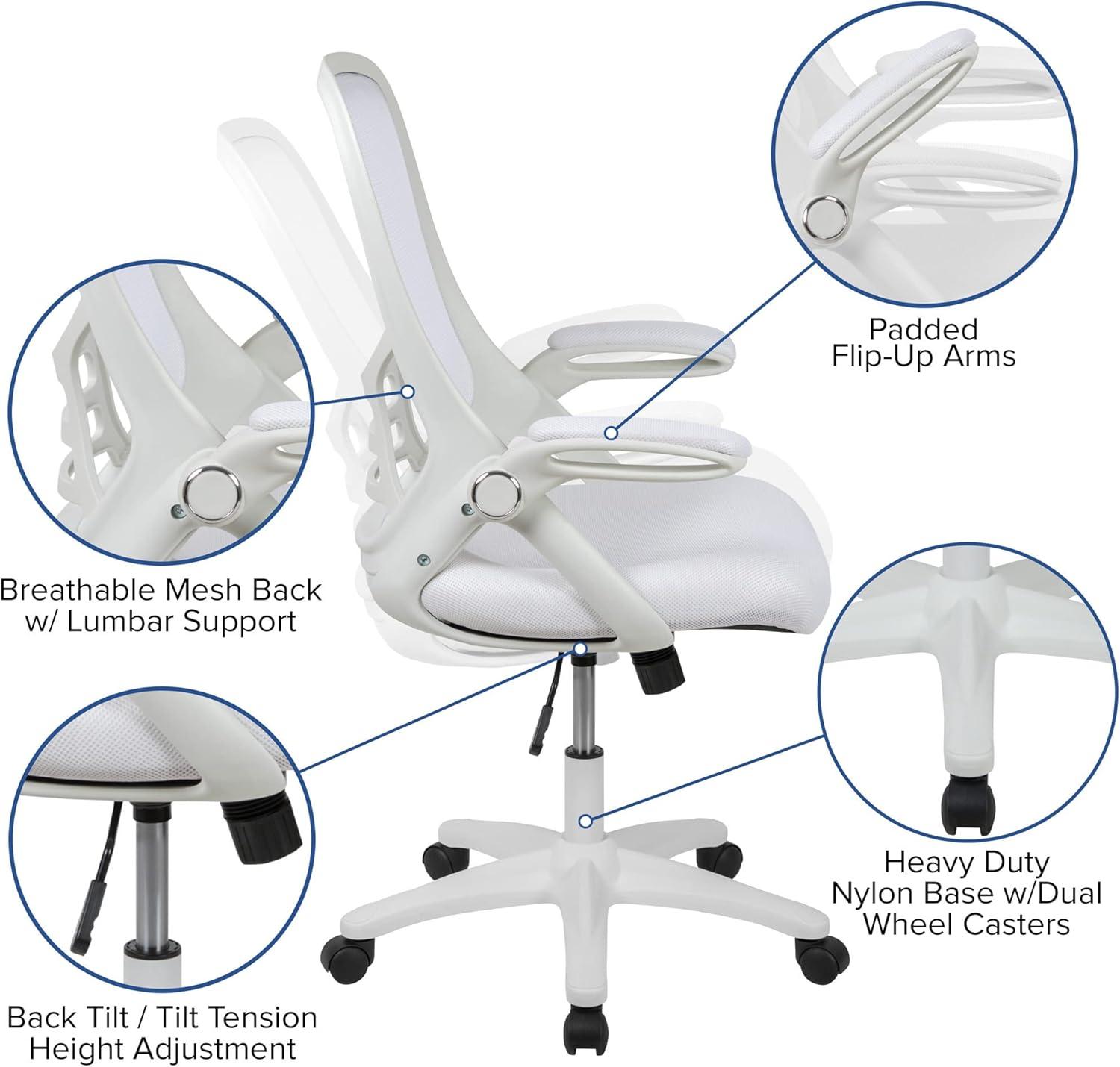 White High-Back Ergonomic Mesh Swivel Office Chair with Adjustable Arms