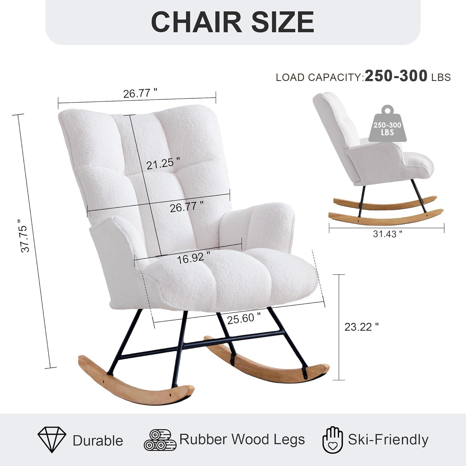 Nursery Rocking Chair Teddy, Upholstered Glider Rocker with High Backrest, Comfortable Stylish Accent Armchair with Padded Seat for Living Rooms, Bedrooms, Offices