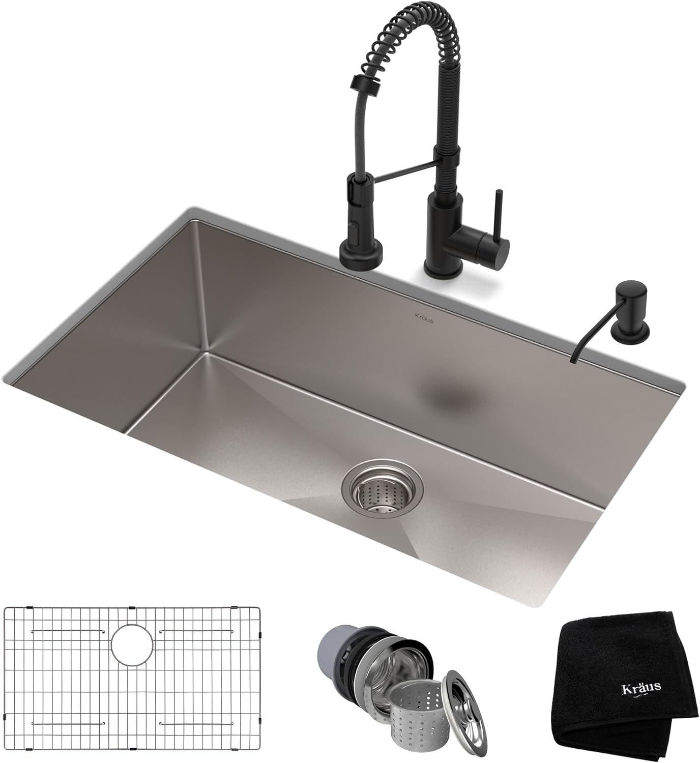 KRAUS 30-in Standart PRO Kitchen Sink Combo Set with Bolden Kitchen Faucet and Soap Dispenser