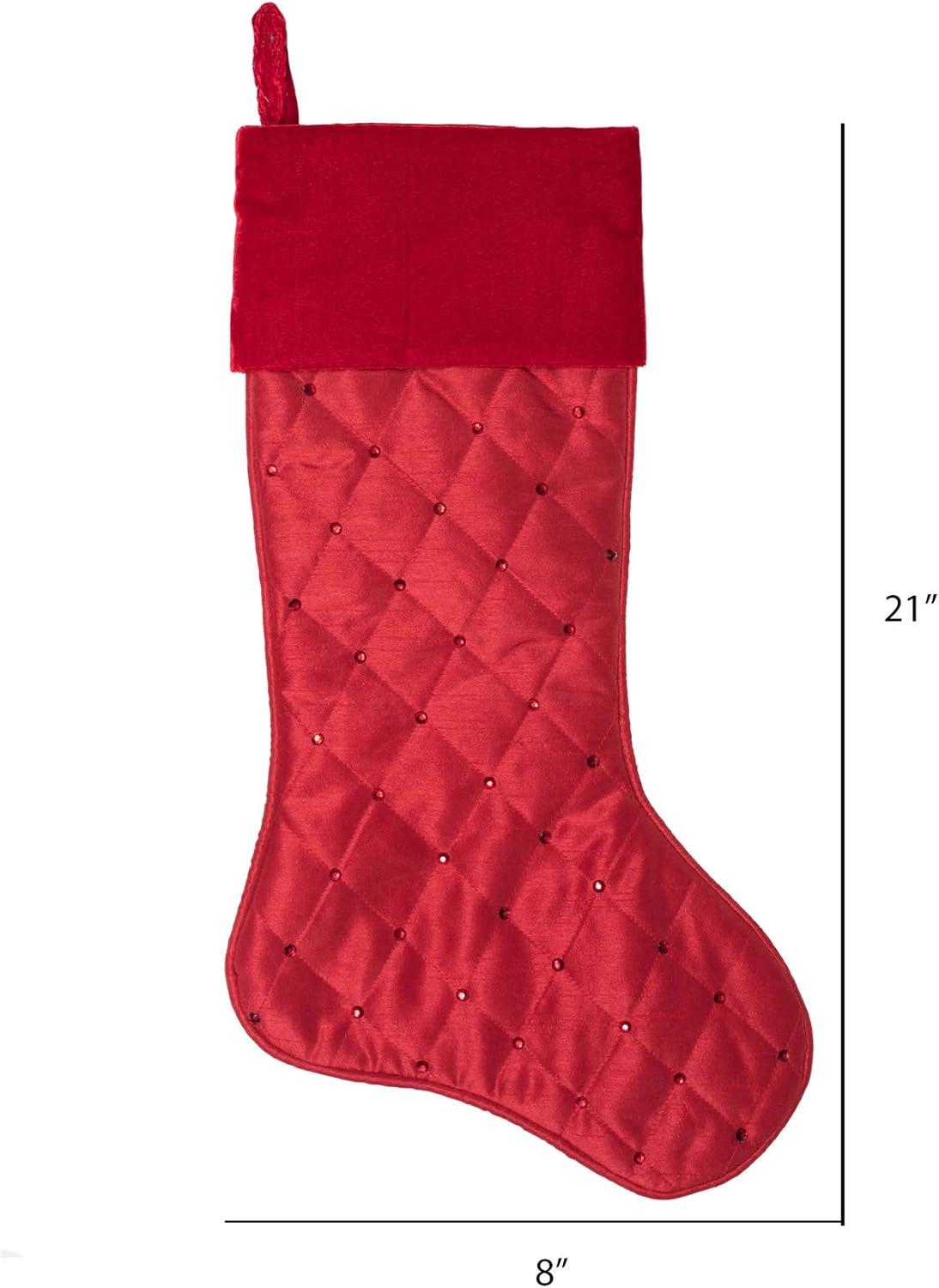 Vickerman 21" Red Quilt Stitch Jewel Christmas Stocking