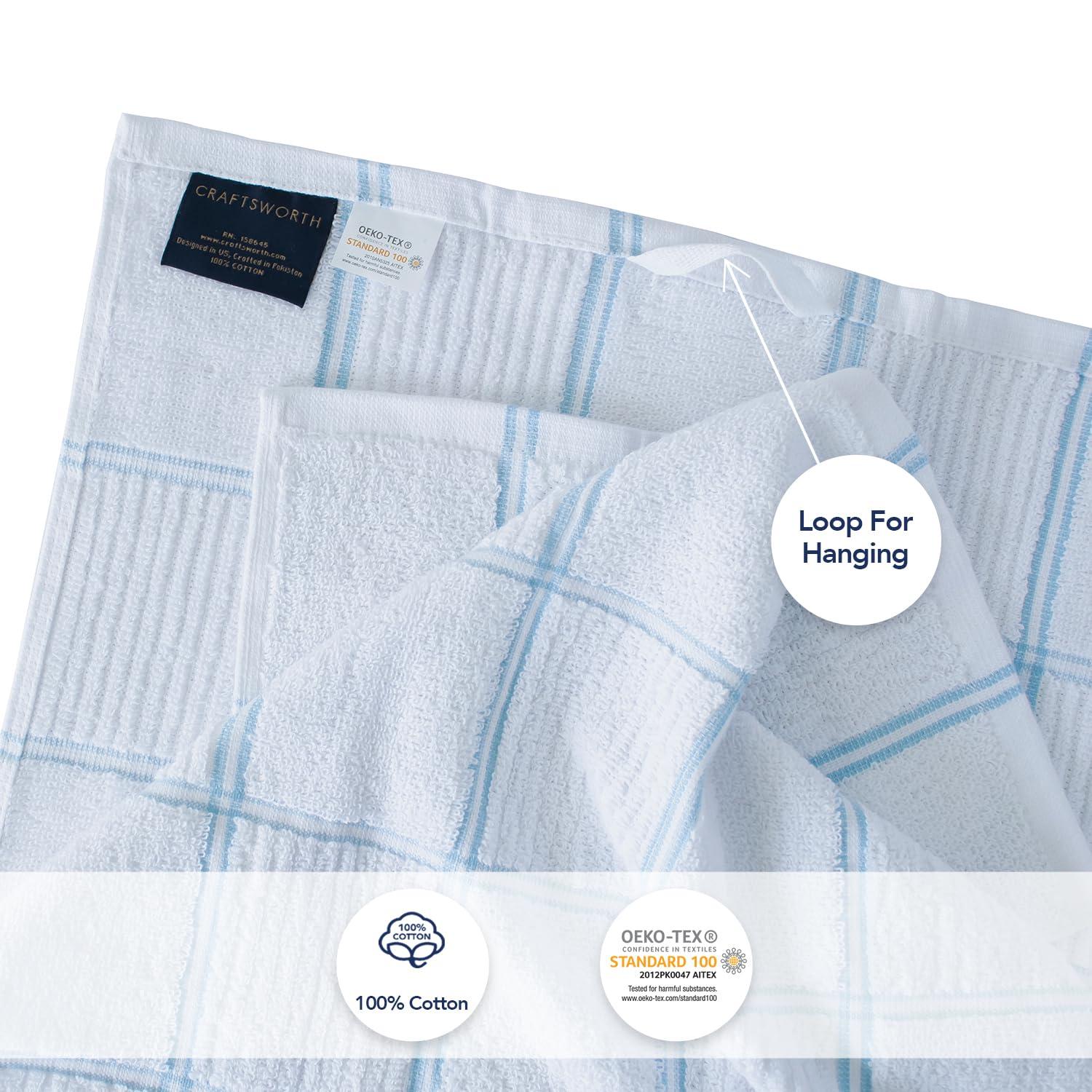 Craftsworth 100% Cotton Kitchen Towel, 15x26-Pack of 6, Stripe Aqua Solid