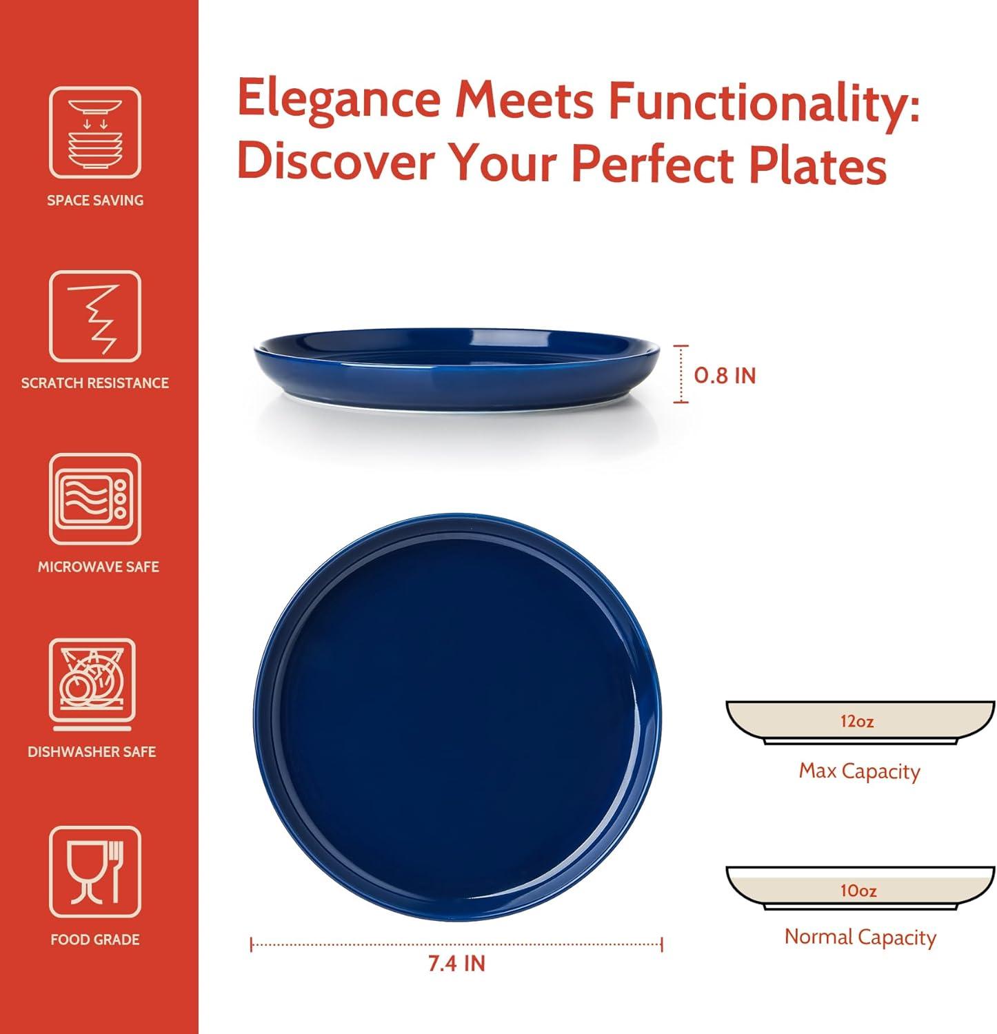 Sweese Porcelain 7.4 Inch Dessert Plates Set of 6 - Salad Modern Appetizer Plates - Dishwasher, Microwave, Oven Safe, Smooth Glaze, Scratch Resistant