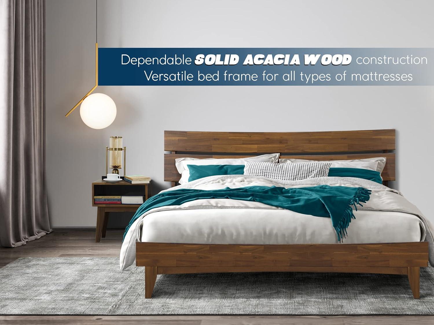 Acacia Aurora Solid wood bed frame & Nightstand - Queen - Walnut