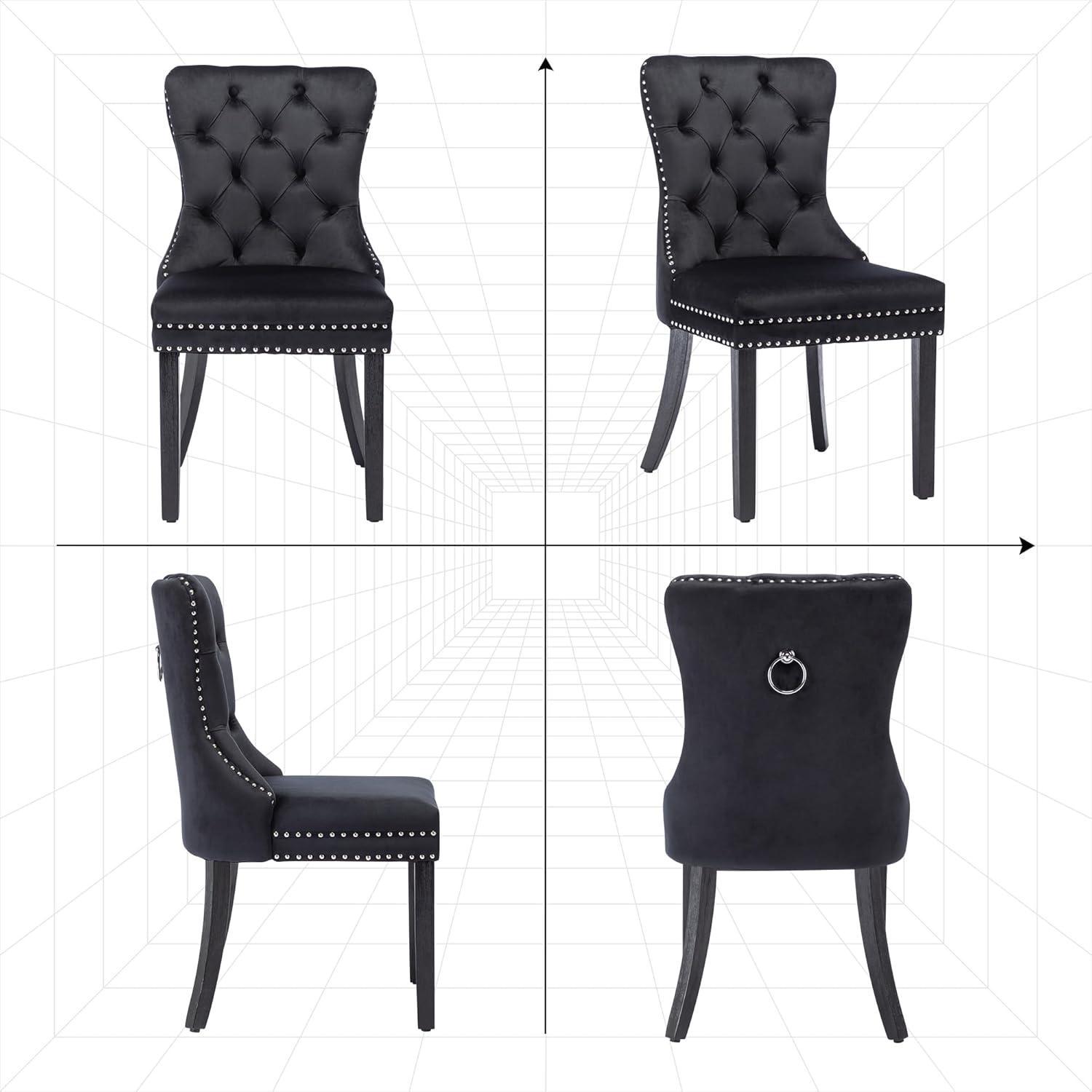 SYNGAR Velvet Dining Chairs Set of 2, Upholstered Wing Back Dining Chair with Handcrafted Button Tufted, Nailhead Trim, Accent Chairs for Dining Room Kitchen, Solid Wood Dining Set, 2 Piece, Black