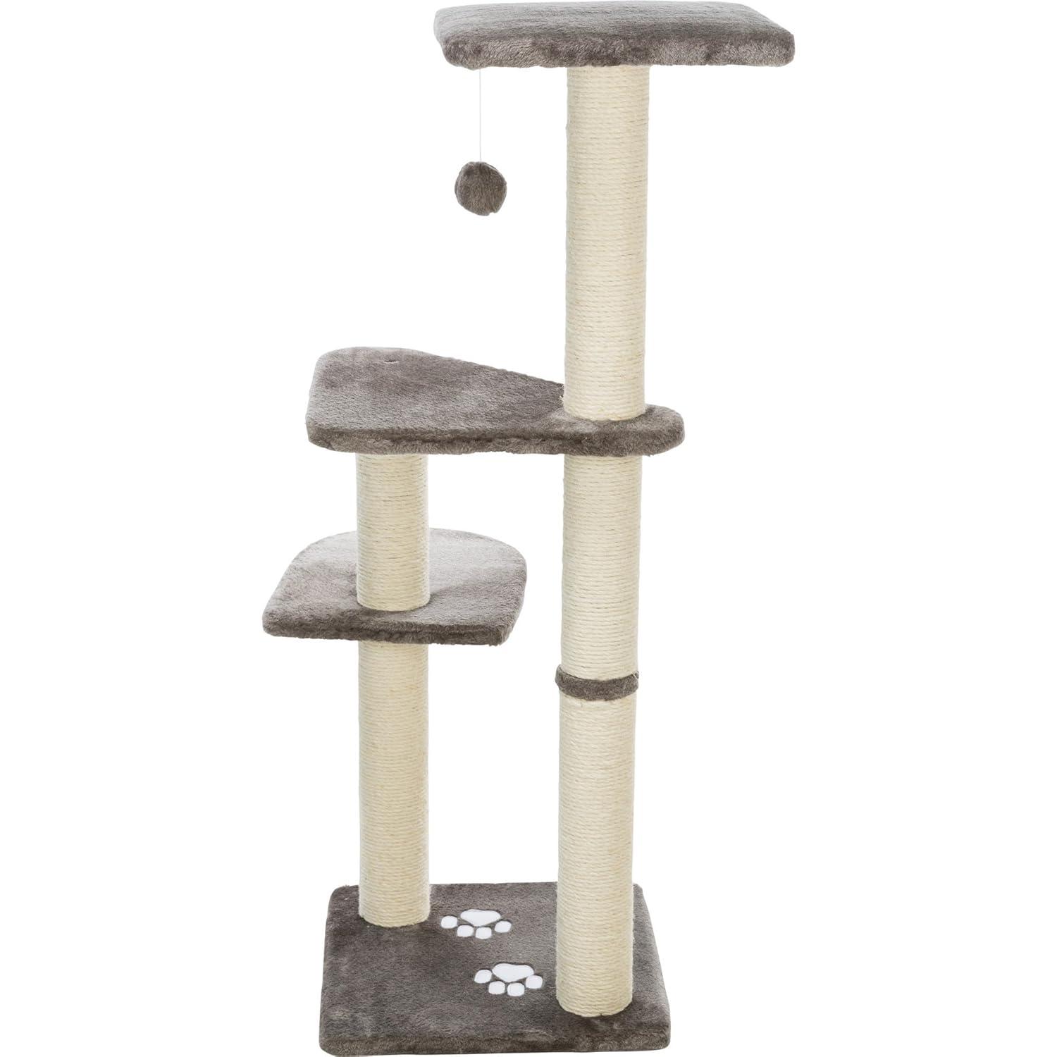 TRIXIE Altea Cat Tree, Tall Scratching Posts, 3 Elevated Platforms, Dangling Cat Toy, Cat Playground, Platinum Gray