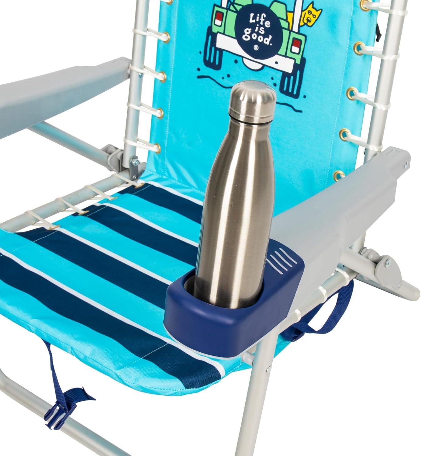 Life is Good 4-Position Lace-up Backpack Beach Chair with Pillow, Cup and Phone Holder, Island Blue