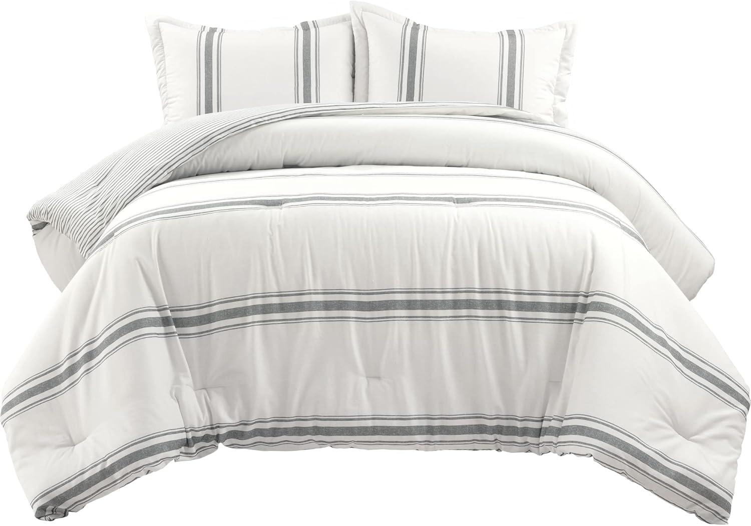 Lush Decor Dark Gray Cotton Reversible 3 Piece Comforter Set