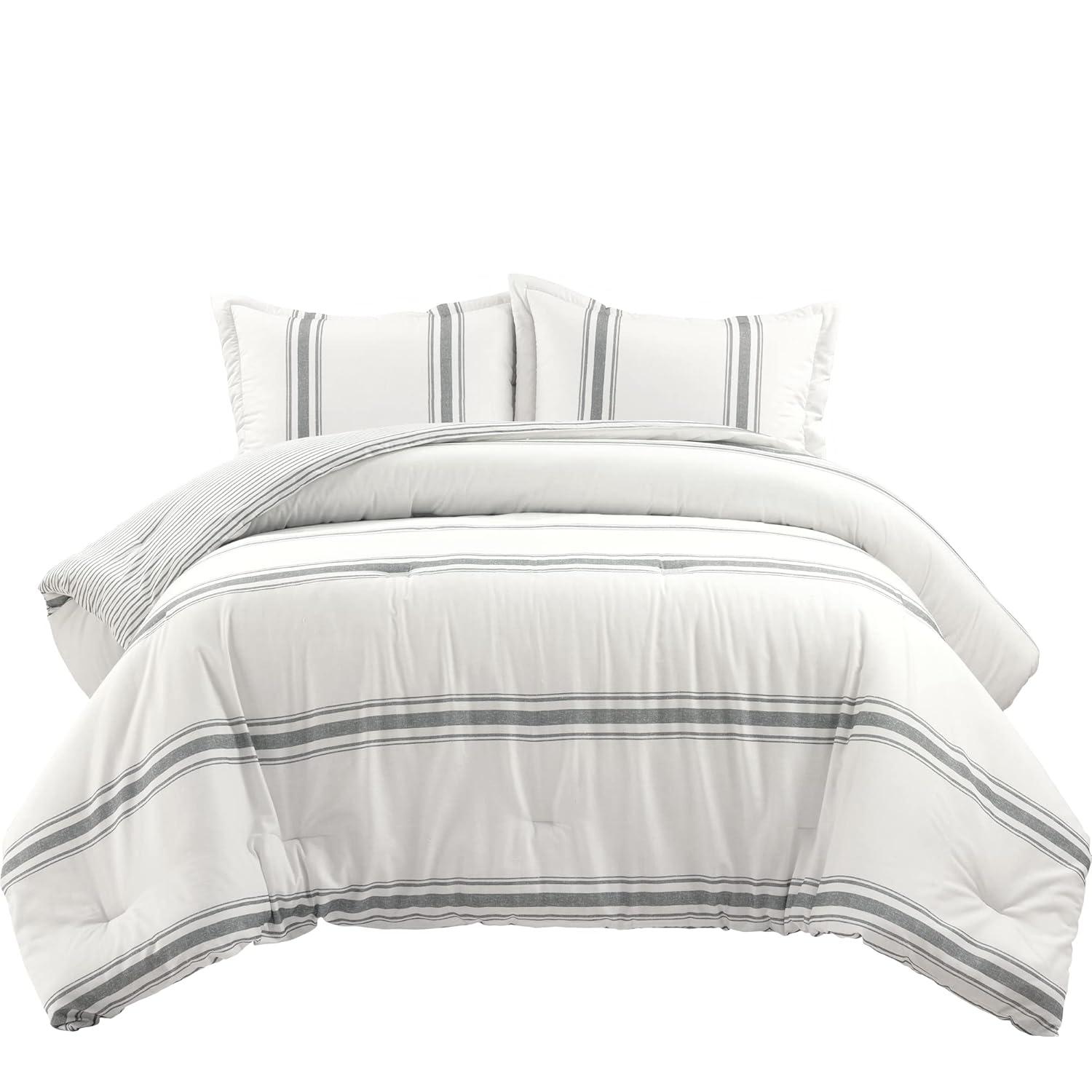 Lush Decor Dark Gray Cotton Reversible 3 Piece Comforter Set