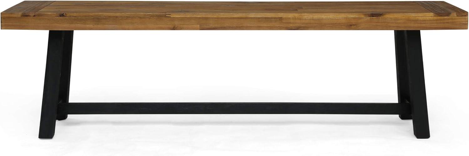 GDF Studio Foster Outdoor Acacia Wood Bench, Sandblasted Gray and Black