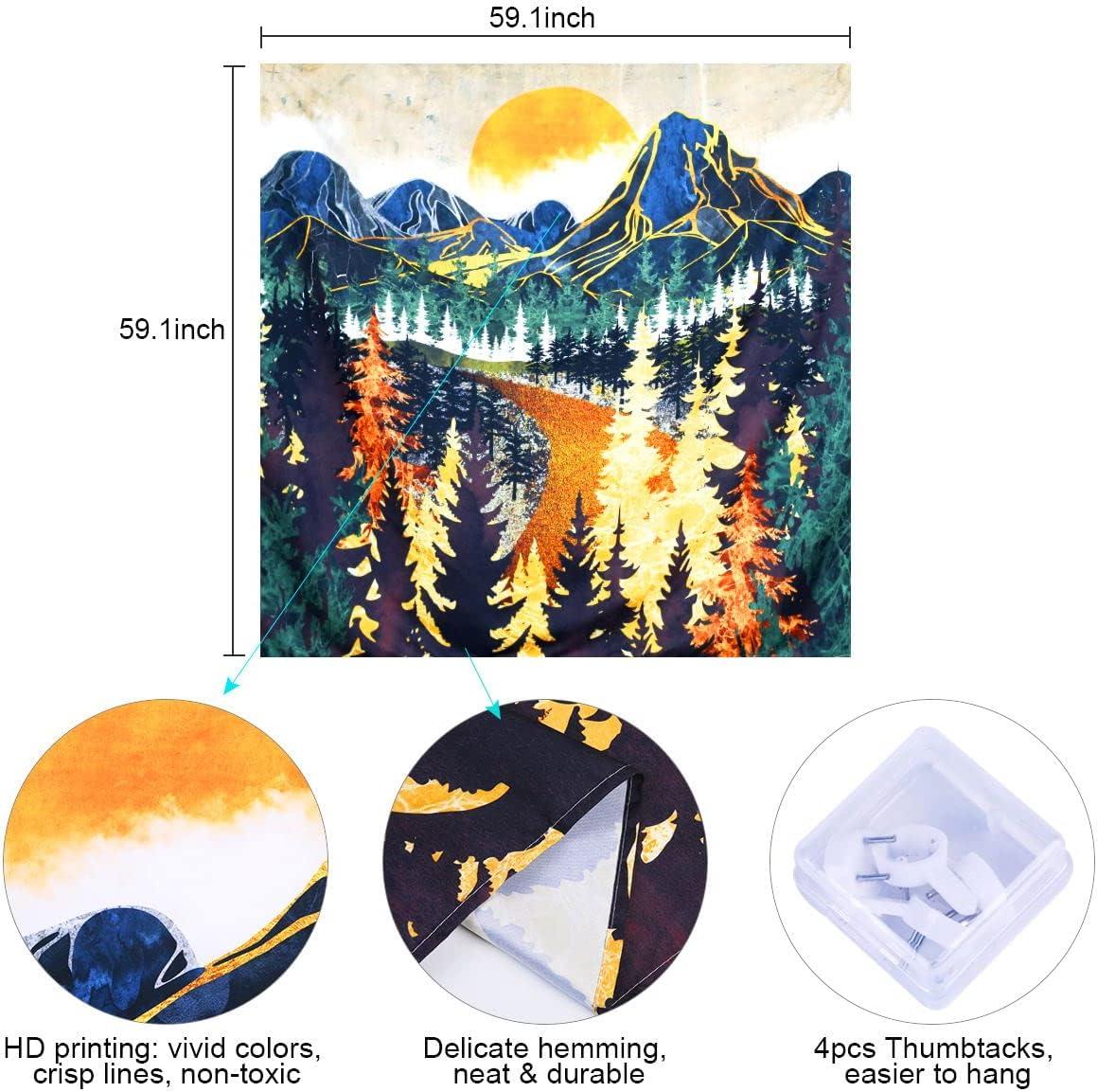 Mountain Tapestry Wall Hanging Forest Trees Art Tapestry Sunset Tapestry Road in Nature Landscape Home Decor for Room (51.2 x 59.1 inches)