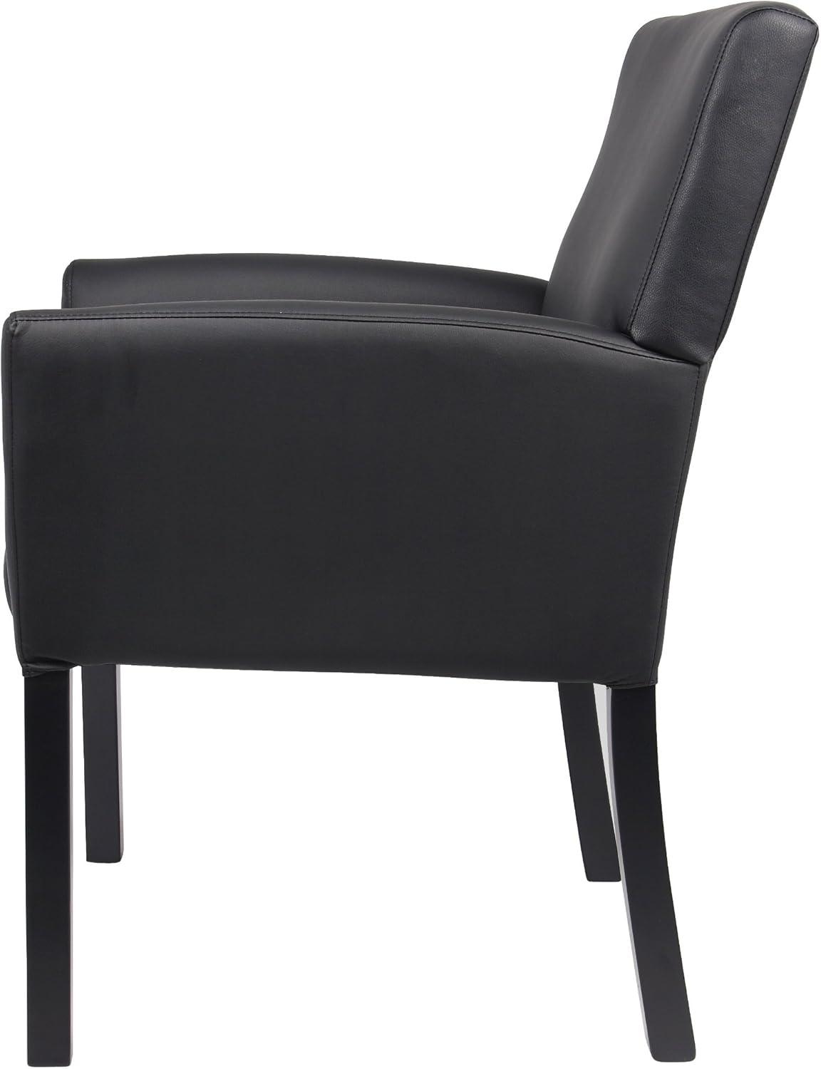 Executive Box Armchair Black - Boss Office Products: Ergonomic, Vinyl Upholstery, Wood Legs, Fixed Height