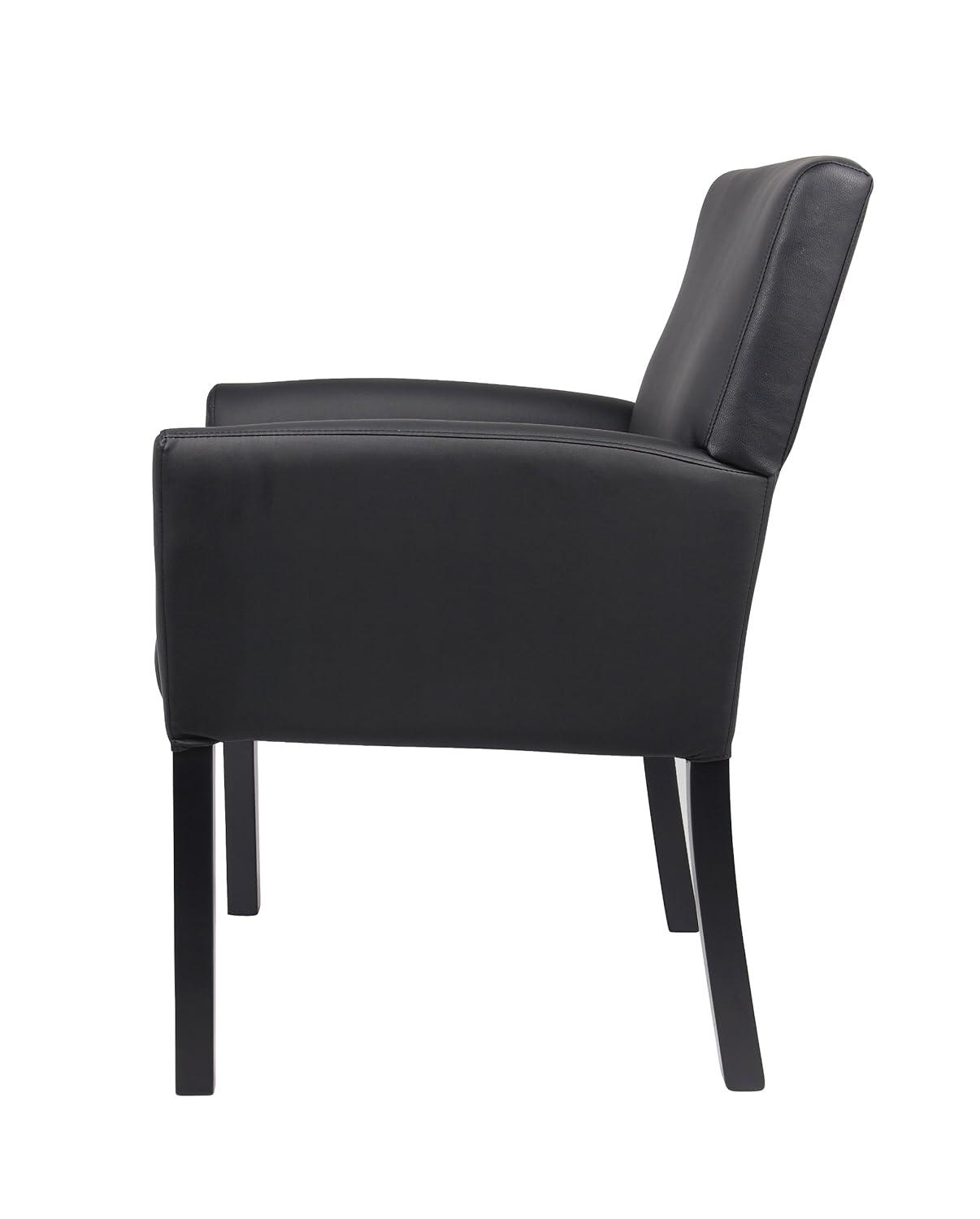 Executive Box Armchair Black - Boss Office Products: Ergonomic, Vinyl Upholstery, Wood Legs, Fixed Height