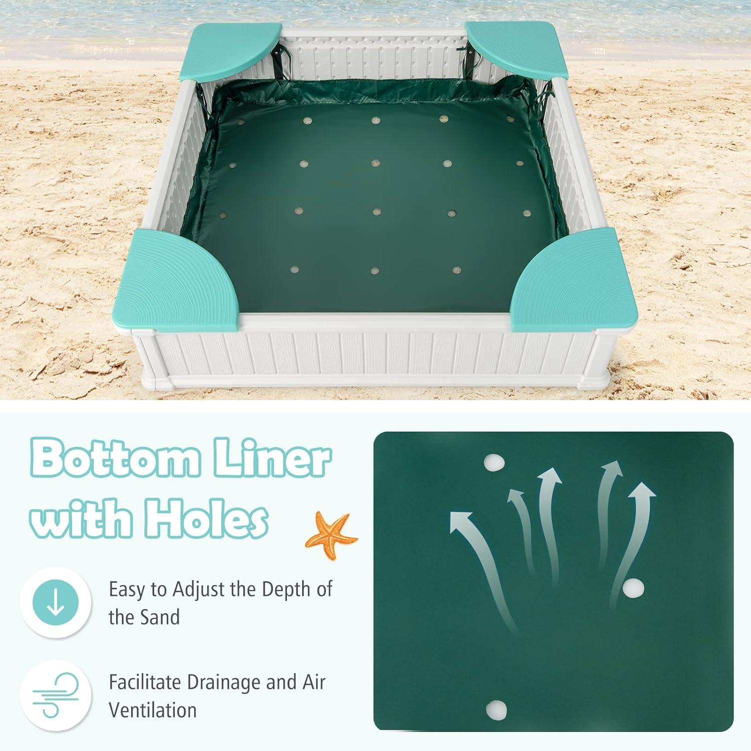 Spaco Kids Outdoor Sandbox with Oxford Cover and 4 Corner Seats, Backyard Sandbox, Kids Sand Activity Sensory Play Pit, Toddler Summer Outdoor Toys, 1+ Years Old