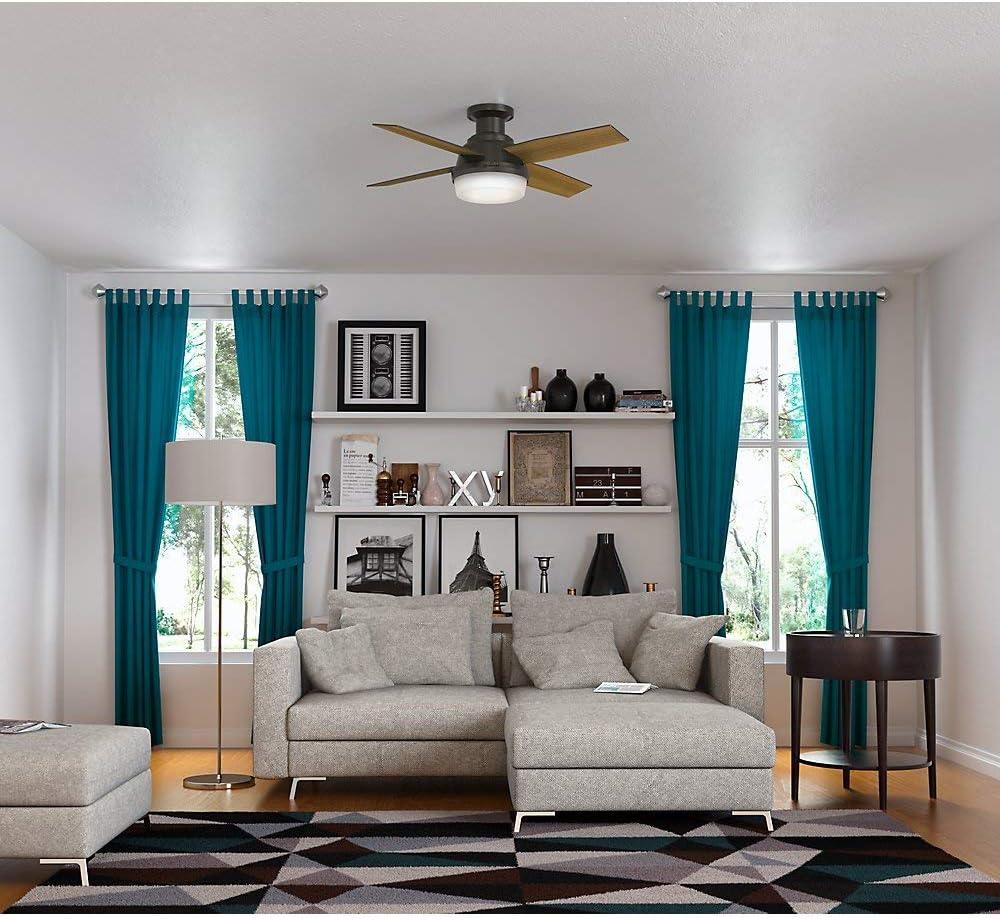 Hunter Fan Dempsey Low Profile 44" 4 - Blade Indoor Flush Mount Small Room Ceiling Fan with Lights and Remote