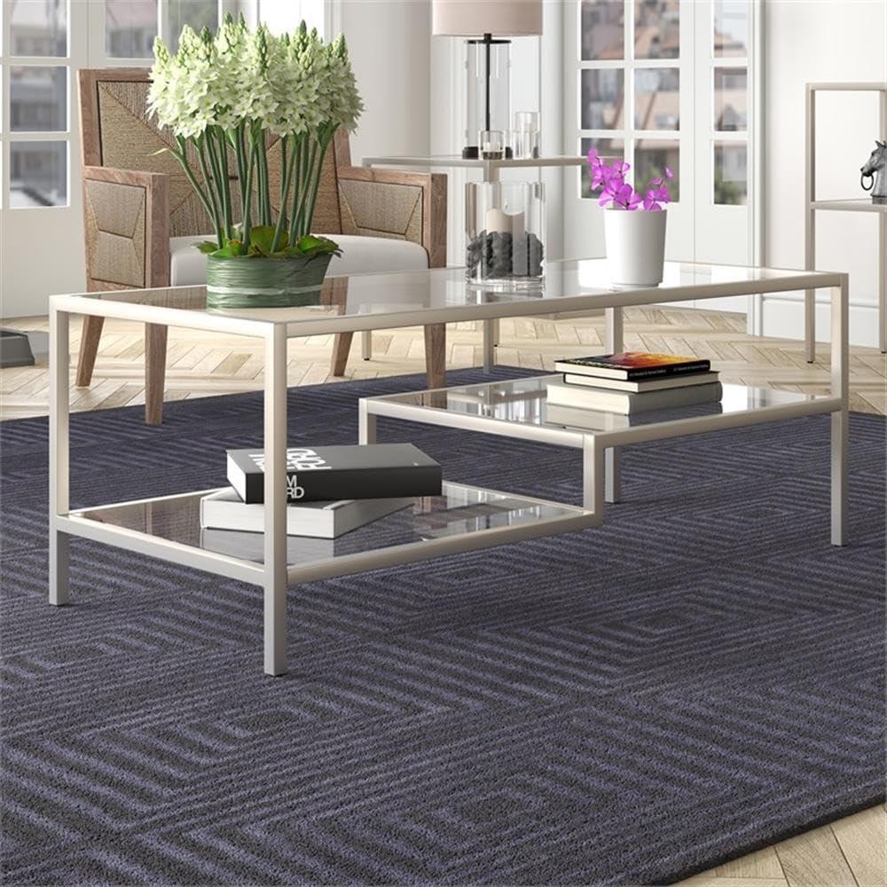 Evelyn&Zoe Lovett 45" Wide Rectangular Coffee Table in Satin Nickel