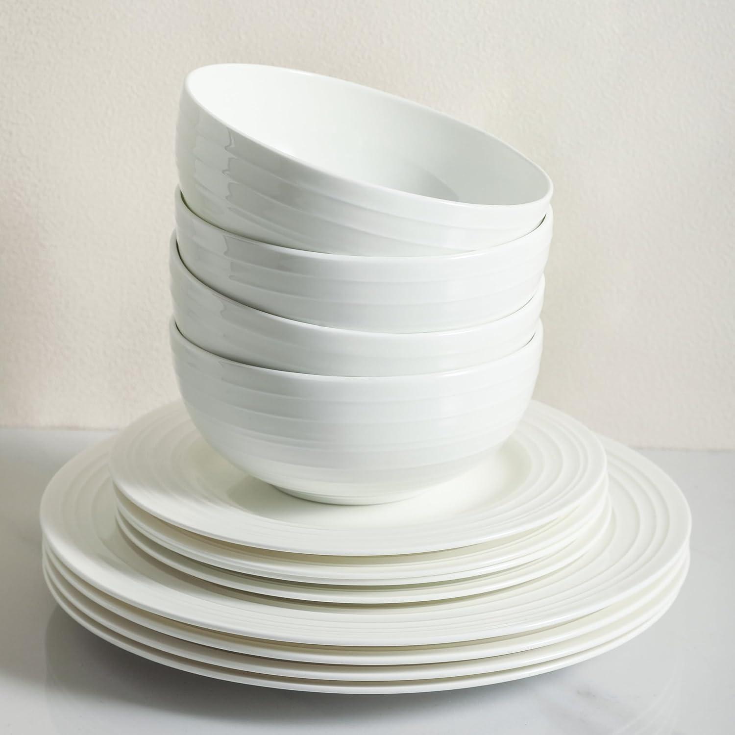 White Porcelain Swirl Design 16-Piece Dinnerware Set