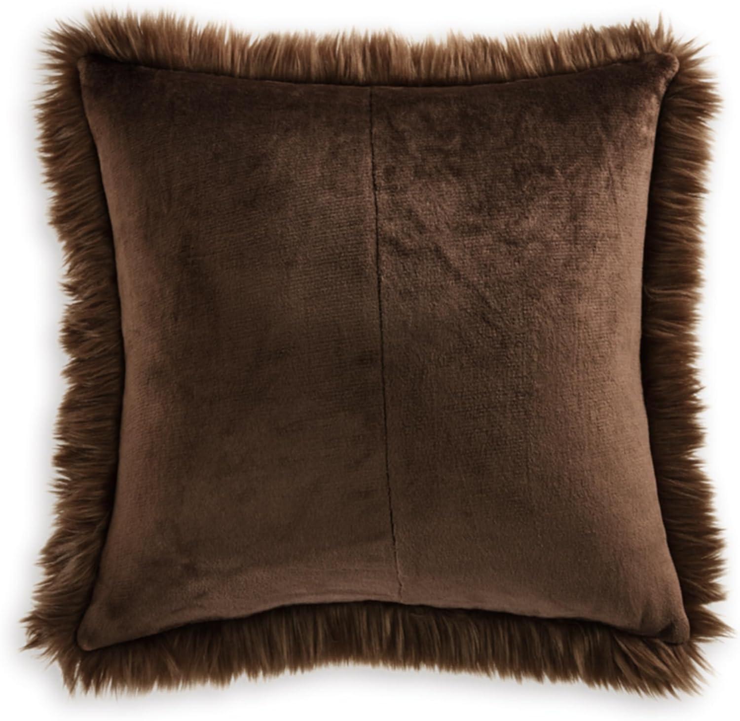 Signature Design by Ashley Bellethrone Contemporary 20x20 Inches Faux Fur Throw Pillow with Zipper Closure, Dark Brown