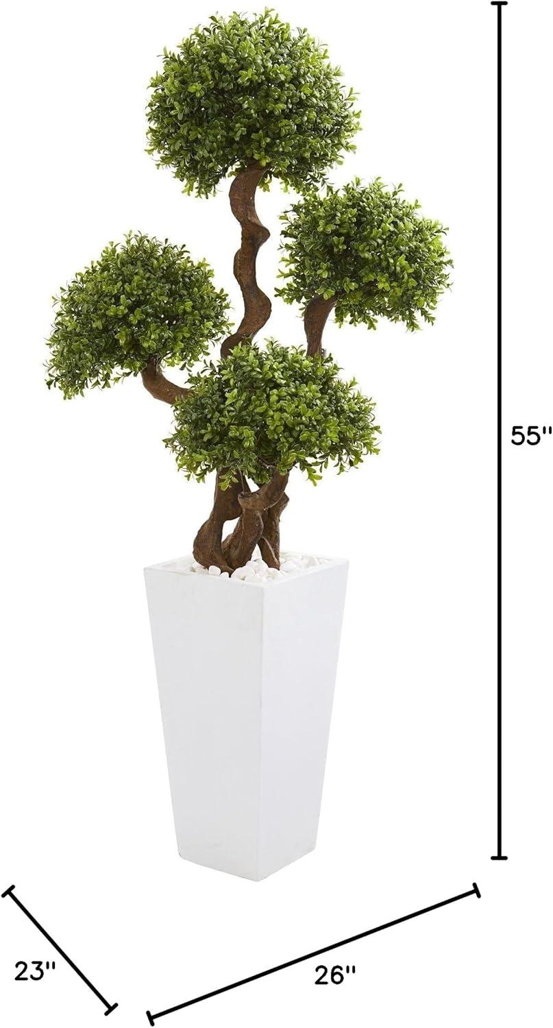 Nearly Natural 55-in Four Ball Boxwood Artificial Topiary Tree in Tall White Planter