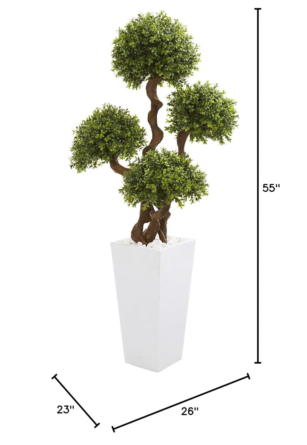 Nearly Natural 55-in Four Ball Boxwood Artificial Topiary Tree in Tall White Planter