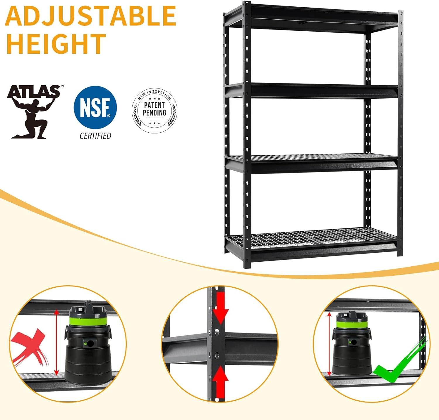 Shungtong Atlas 12000LBS Garage Storage Shelves, 48"W Heavy Duty Metal Industrial Shelves, 4 Tier Adjustable Storage Rack for Warehouse Shop Basement,48"W x 24"D x 72"H, Black