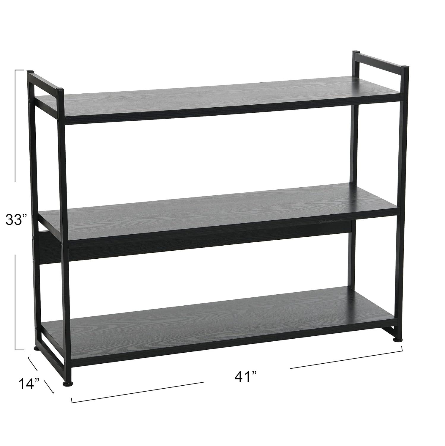 Household Essentials 32.5" Jamestown Wide 3 Shelf Bookshelf Black Oak: Sturdy Iron Frame, Adult Assembly Required