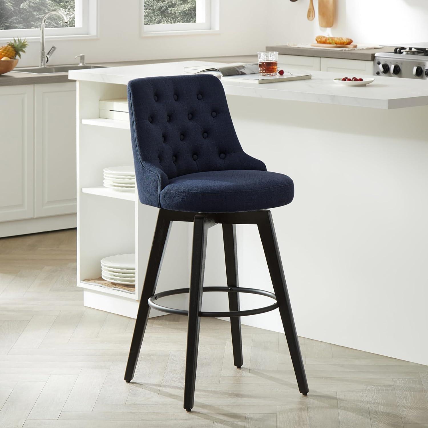 CHITA 30 inch Swivel Upholstered Counter Height Bar Stools with Tufted Back Set of 2, Fabric in Insignia Blue