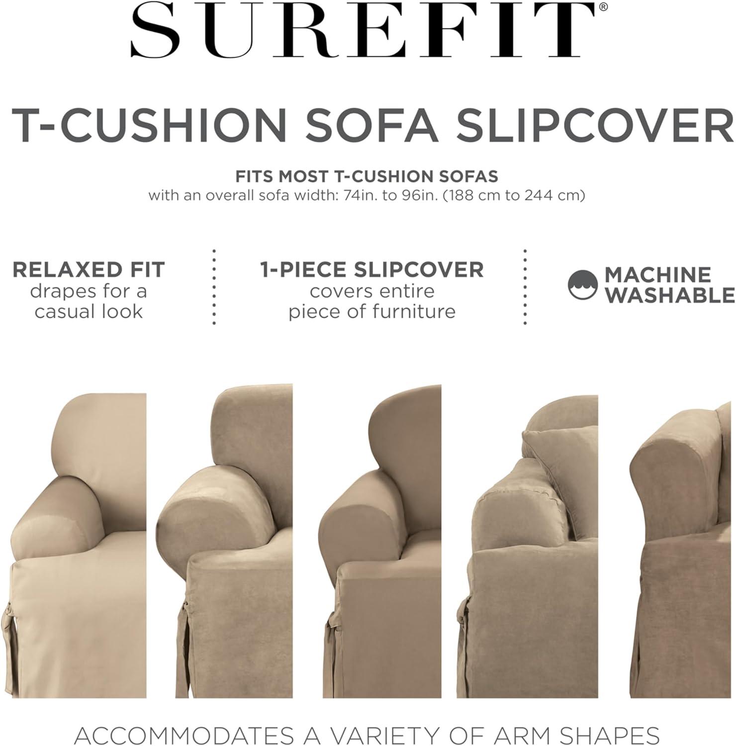 Sure Fit Heavyweight Cotton Duck T Cushion Sofa Slipcover: Machine Washable, Pet Friendly, Indoor Use, Microfiber Construction