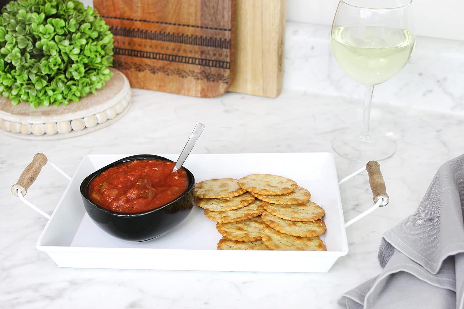 AuldHome Design  Rustic White Enamelware Trays, Small & Medium 2pc Set; Farmhouse Decor Trays w/ Handles