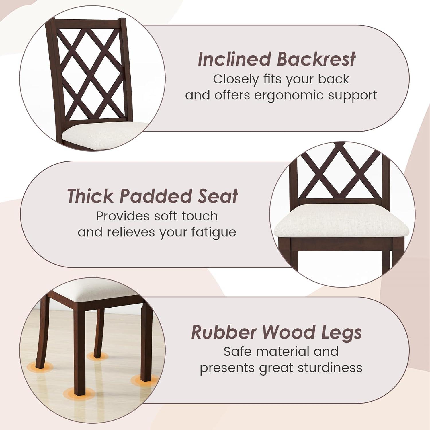 Spaco Dining Chair Set of 2 Wood Kitchen Chairs with Upholstered Seat Cushion and Rubber Wood Legs-Brown, Lounge Chair, Dining Room Chair for Kitchen, Dining, Bedroom, Living