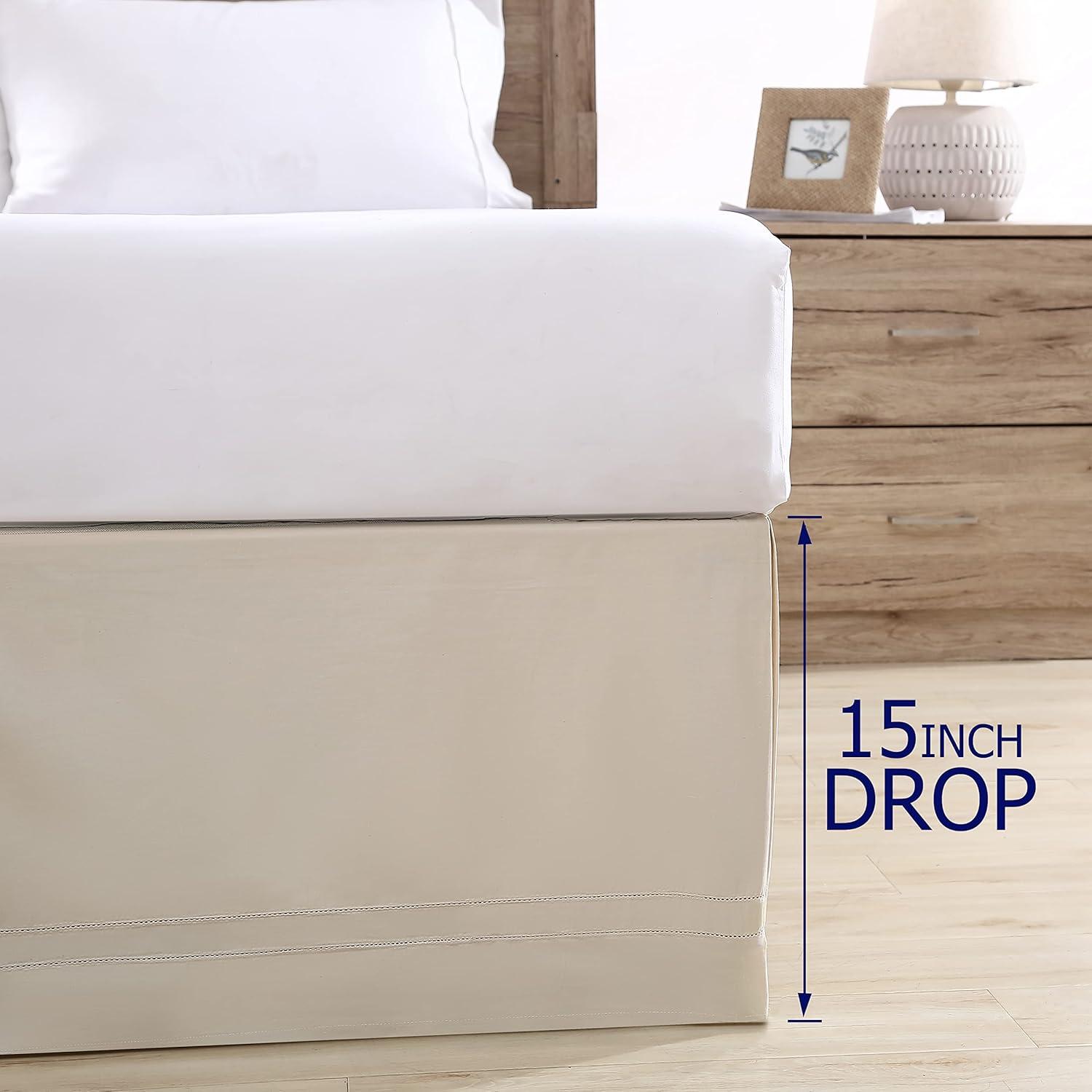 Beige Cotton Queen Bed Skirt with Split Corners