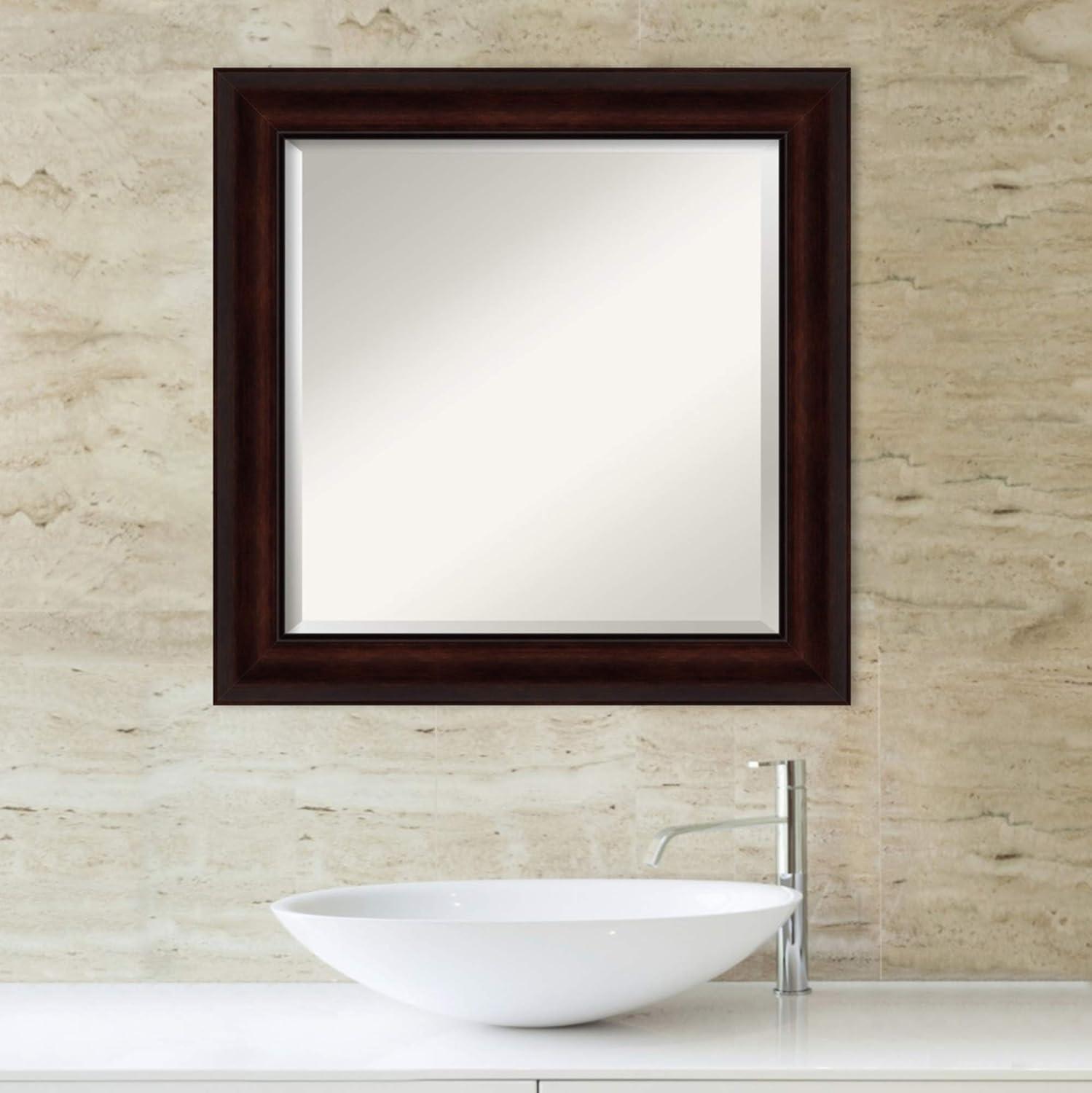 Amanti Art Beveled Bathroom Wall Mirror - Coffee Bean Brown Frame - Coffee Bean Brown Outer Size: 25 x 25 in