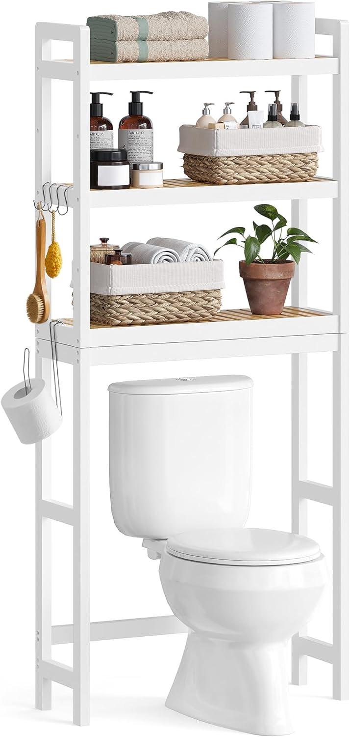 Adjustable Cloud White and Natural Beige 3-Tier Over-Toilet Organizer