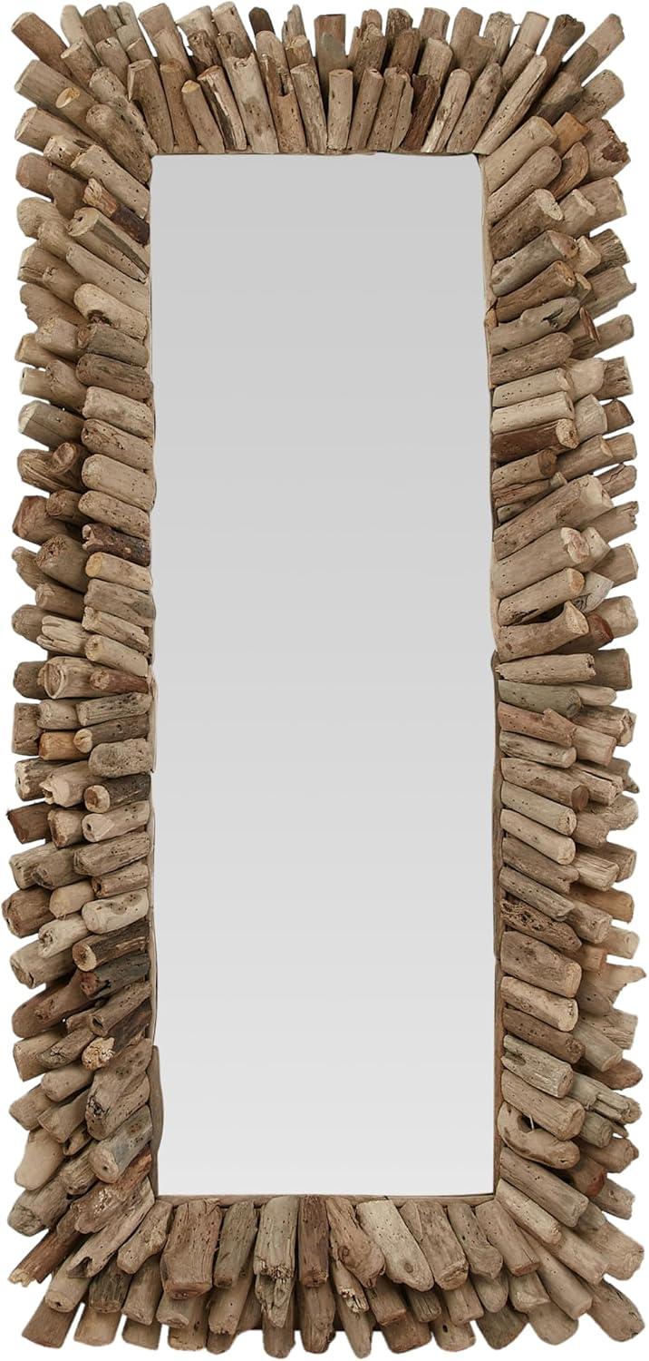 Large Natural Driftwood Rectangular Wall Mirror with Wood Frame